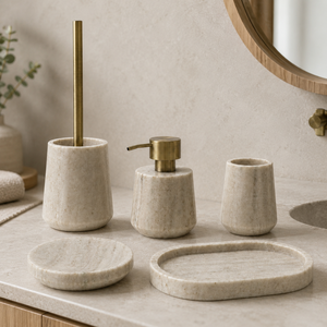 Juego de Accesorios de Baño de Mármol con Diseño de Madera, Juego de Baño de Mármol con Vetas de Madera Natural, Dispensador de Jabón de Mármol - Product Image 6