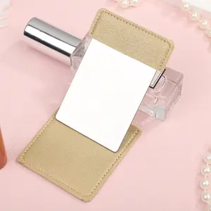 Miroir coulissant en acier inoxydable de couleur unie avec couvercle en cuir miroir de maquillage mignon mini miroir portable