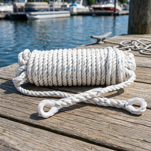 Cordage d'ancrage torsadé (14MM) en polyester blanc, corde marine à double tressage avec boucles pour l'amarrage de bateaux - Product Image 3
