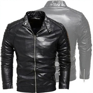 Chaqueta de Moto para Hombre, 100% Cuero Genuino, Calefactable, Corte Ajustado, Cierre de Cremallera, Cuello Mao, Color Sólido, para Invierno, con Logotipo Frontal - Product Image 2