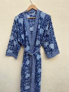 Bata de Algodón Indio, Kimono de Algodón de Lujo, Ropa de Estar en Casa, Kimono de Algodón con Estampado de Bloques, Bata de Algodón, Kimono, Bata de Baño para Mujer - Product Image 3