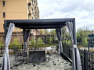 Pérgola Moderna de Acero Blanco Ecológica con Pantalla Retráctil Automática Impermeable y Material de PE para Gazebo de Jardín - Product Image 6