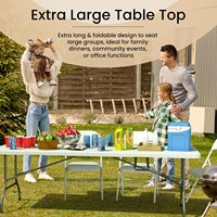 Table pliante rectangulaire moderne de 8 pieds avec poignée intégrée, pieds en acier robustes, table de camping portable pour l'extérieur