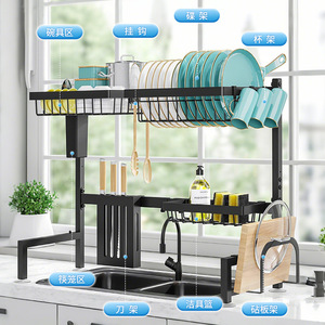 ชั้นวางจานแบบมีช่องเก็บของสำหรับวางบนเคาน์เตอร์ครัว พับเก็บได้อเนกประสงค์ แห้งเร็ว ขนาด L สีดำ - Product Image 1