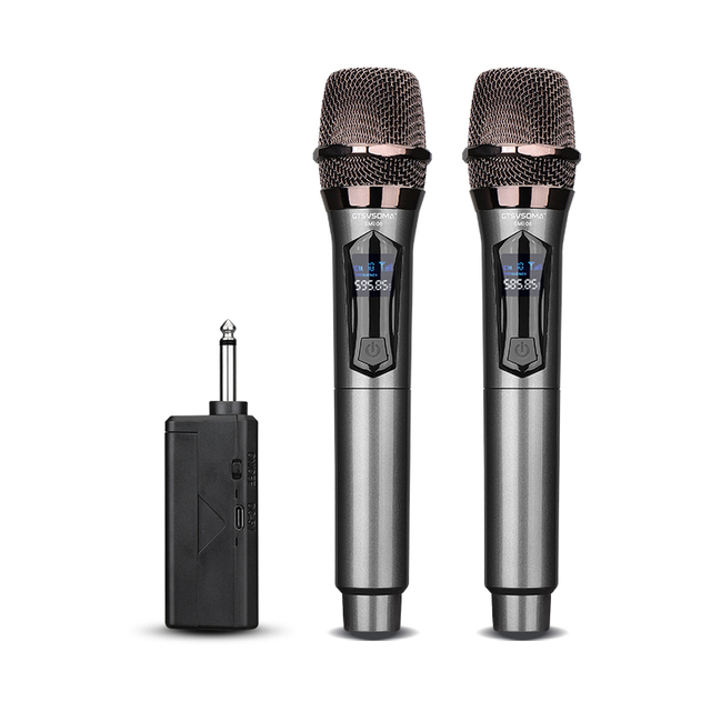 SM208 Professional VHF Universal 2-Channel Wireless Handheld Microphone Portable LED Display Rechargeable Receiver Metal Low
