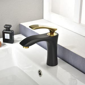 <span class=keywords><strong>Robinet</strong></span> de lavabo moderne de luxe à poignée unique en laiton noir et or avec sortie d'eau douce pour chambres et salles de bain d'hôtel - Product Image 1
