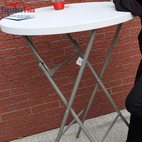 Tables pliables modernes de 80cm, Bar rond portable en métal blanc, Table de fête haute pour événements publics