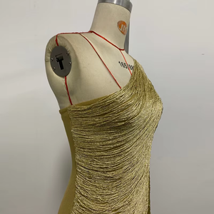 Robe longue glamour pour femme, tenue moulante à fines franges et fermeture éclair au dos, couleur unie, idéale pour soirées formelles, clubs et cocktails, vente en gros - Product Image 3
