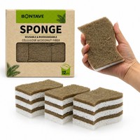 BONTAVE 12-PAK S-vormige milieuvriendelijke krasvrije kokosnootsponsjes van cellulose, natuurlijke keukensponzen