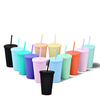 Gobelet de voyage en plastique et néoprène, mignon, rose violet, tasses et tasses de café avec couvercle paille, coffret cadeau personnalisé, 500ml, 2 pièces