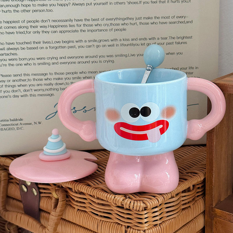M Funny Ceramic Mug With Lid Spoon, Cute Office Breakfast Milk