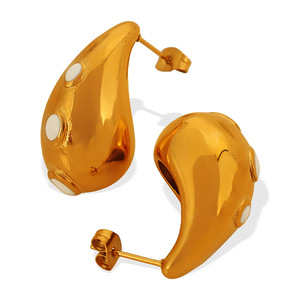 ต่างหูรูปหยดน้ำสีทอง โลหะผสมสังกะสี สีขาวและสีดำอีพ็อกซี่สตั๊ดสำหรับผู้หญิงแฟชั่นเครื่องประดับ EH382 - Product Image 5