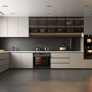 <span class=keywords><strong>Cuisine</strong></span> intégrée au design moderne, armoire modulaire combinée, aménagement en L, porte en verre, meubles de rangement et de cuisson - Product Image 5