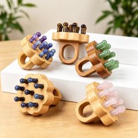Peigne de massage en bois et cristal naturel, masseur Gua Sha portatif, outil de massage des points d'acupuncture pour la tête et le corps en améthyste et quartz rose, relaxation spa