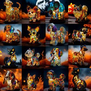 ANYWAY <span class=keywords><strong>AY</strong></span> Figurines d'animaux en résine, veilleuse LED, écologiques, chats/chiens/lapins de Noël, décoration artistique de bureau, nouveauté - Product Image 6