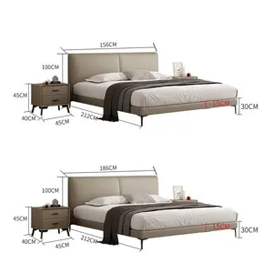 Modern Nieuwste Dubbel Meubelbed Echt Lederen Bedframe Kingsize Slaapkamermeubilair