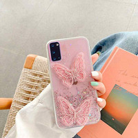 Coque de téléphone en TPU rose, étanche et antichoc, avec motif papillon en dentelle et cristaux, pour modèles multi-marques et systèmes complets, avec protection arrière flash.