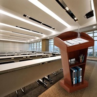 Atril de Madera Moderno con Esquinas Redondeadas Natural Breeze Clear, Podio Portátil para Iglesia, Púlpito, Atril para Conferencias de Profesores en el Campus