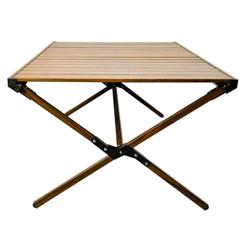 Outdoor Foldable Portable Beech Wood Egg Roll Table Camping Picnic Ultralight Metal Hardware Folding Table BBQ Roller Table