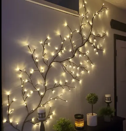 दीवारों के लिए पेड़ प्रकाश बेलें कमरे सजावट क्रिसमस सजावट इनडोर सजावट कृत्रिम पौधों फूल पेड़ विलो बेल रोशनी