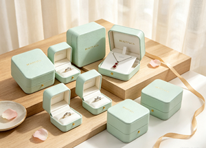 Boîte carrée haut de gamme avec couche extérieure en carton, fermeture magnétique, couvercle rabattable, doublure en éponge/carton, gaufrage en pâte verte claire - Product Image 4