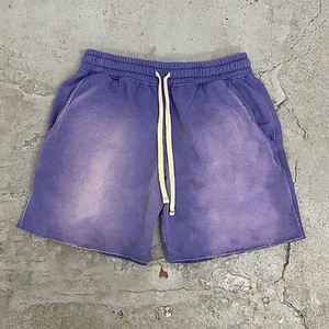 Gökkuşağı sprey % 100% pamuk ham Hem Vintage asit yıkama parça şort fransız Terry ter şort güneş erkekler için soluk Streetwear şort - Product Image 2