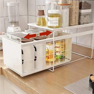 Organisateur multifonction pliable sous l'évier, étagère coulissante sans perçage, finition laquée - Product Image 6