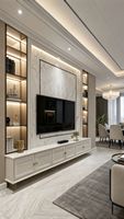 CBMmart Meuble de salon moderne de luxe, style Shaker, sur mesure, avec étagère flottante intégrée et éclairage LED