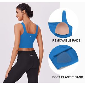Sujetador deportivo para mujer, de impacto ligero, sin aros, largo, con almohadillas extraíbles, cuello cuadrado, para fitness, yoga, correr, spandex, poliéster, A D - Product Image 2