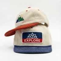 Casquette plate non structurée en velours côtelé de coton, personnalisable avec broderie, pour le sport, les activités de plein air, le tir, le surf et le style décontracté, vente en gros