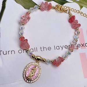 Bracelet plaqué or 18 carats Vierge <span class=keywords><strong>Marie</strong></span>, délicat, <span class=keywords><strong>avec</strong></span> perles <span class=keywords><strong>de</strong></span> cristal <span class=keywords><strong>de</strong></span> guérison pavées <span class=keywords><strong>de</strong></span> zirconiums cubiques, bijoux religieux spirituels - Product Image 2