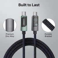 Câble de charge rapide USB-C C PD 100W à haute vitesse avec affichage numérique LED 20V 5A, logo personnalisé, connecteurs en alliage de zinc et nylon tressé
