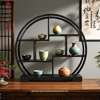Étagère à thé multi-niveaux en résine de style chinois traditionnel, support de rangement de bureau, support à fleurs circulaire classique