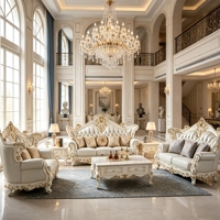 Europäisches Königliches Goldgeschnitztes Ledersofa-Set Massivholz Gepolstertes Sofa Villa Herrenhaus Hotel Wohnzimmermöbel Großhandel OEM ODM