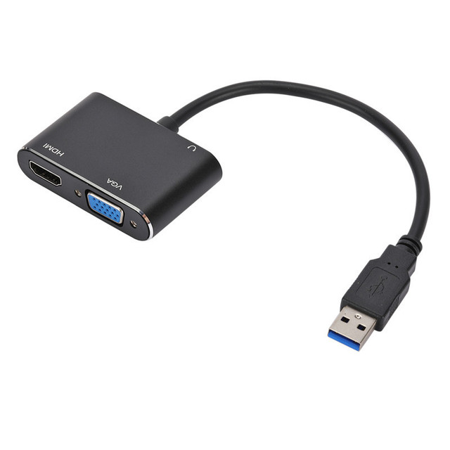 3-in-1 USB to HDTV VGA Adapter with 3.5mm Audio for USB to HDMI Interface 1080P Dual Monitor Converter for Laptop PC