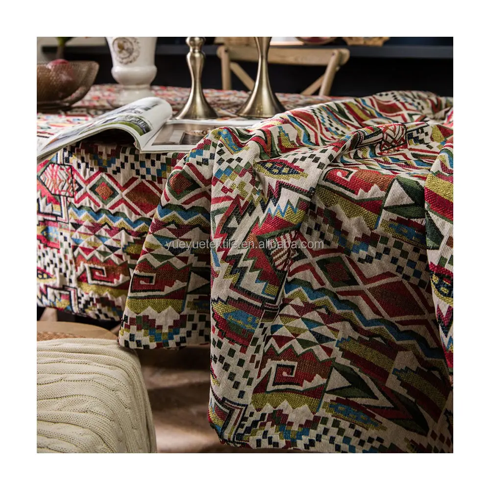 2024 proveedor barato nuevo diseño estilo bohemio CVCJacquard tela muebles 65% algodón 35% poliéster teñido Jacquard tela para alfombra