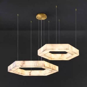 Lustre moderne en albâtre <span class=keywords><strong>Cora</strong></span>, lampes suspendues de luxe dorées, luminaire suspendu en marbre pour salon - Product Image 6