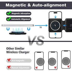 Cargador inalámbrico magnético para <span class=keywords><strong>iPhone</strong></span> 3 en 1 Estación de carga plegable Pad <span class=keywords><strong>Dock</strong></span> Stand para <span class=keywords><strong>Apple</strong></span> <span class=keywords><strong>Watch</strong></span> Airpod - Product Image 2