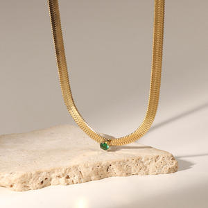 قلادة من الفولاذ المقاوم للصدأ, 14K الذهب شفرة شبيهة ثعبان مسطح سلسلة قلادة واحدة الماس الأحمر/الأخضر/أبيض/أسود قلادة من الفولاذ المقاوم للصدأ - Product Image 6