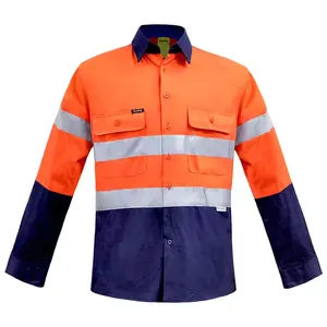 Hi Vis рубашка из чистого хлопка с длинным рукавом Защитная Светоотражающая рубашка рабочая одежда унисекс