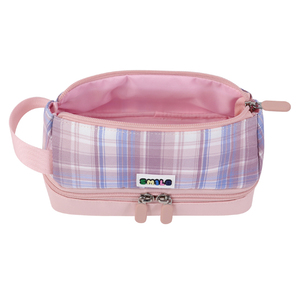Trousse à crayons personnalisée à carreaux avec base rose et patch souriant |   Sac de papeterie multifonctionnel pour l'école et le bureau - Product Image 4