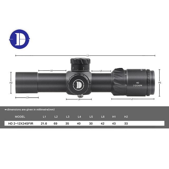 Discoveryopt HD 2-12X24SFIR FFP New HD Scopes Hunting Illuminated 2x Scope 215mm Compact LPVO Scope