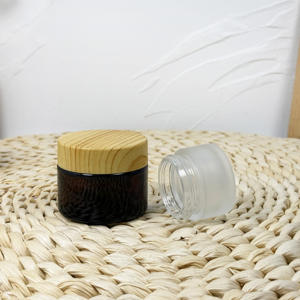 <b>Amber</b> <b>Glass</b> Cream Jar Black Bamboo Lid for Skincare Cosmetic Packaging - Product Image 3