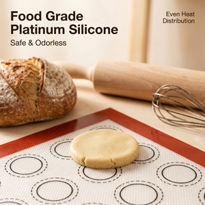 Fabrik-OEM Silikon-Macaron-Backmatte mit rotem Rand und Skalenkreisen, kundenspezifische glasfaserverstärkte Antihaft-Ofenmatte - Product Image 6
