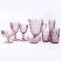 Lot de verres à vin gobelets bleus rétro vintage gaufrés de la marque FLY, personnalisables avec logo, pour service de boissons – Vente en gros