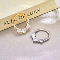 Anneaux de nez en titane G23, clous, anneaux de septum, 16G, forme de cœur, bijoux de piercing corporel pour femmes, segment articulé, clicker avec zircon