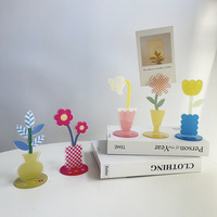 Support de bureau pour notes et photos, motif fleur de dessin animé mignon, petit porte-cartes décoratif, jaune, rose, bleu