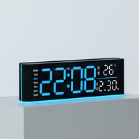 Jam Alarm Meja Digital LED dengan Lampu Ambient, Alarm Ganda, Tampilan Suhu, Tanggal, Hari, Output USB, Kecerahan Otomatis