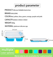 Récipient pliable à 3 compartiments pour le stockage des aliments avec fourchette Boîte à lunch pliable en silicone pour micro-ondes pour enfants
