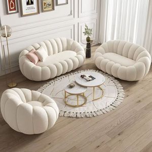 Poltrona Reclinabile a Forma di Zucca Bianco Crema, Divano Letto Singolo con <span class=keywords><strong>Design</strong></span> a Petalo, Sedia Relax per <span class=keywords><strong>Soggiorno</strong></span> e Casa - Product Image 5